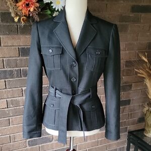 Tahari Arthur Levine Gray Belted Button Front Tailored Blazer, 2P